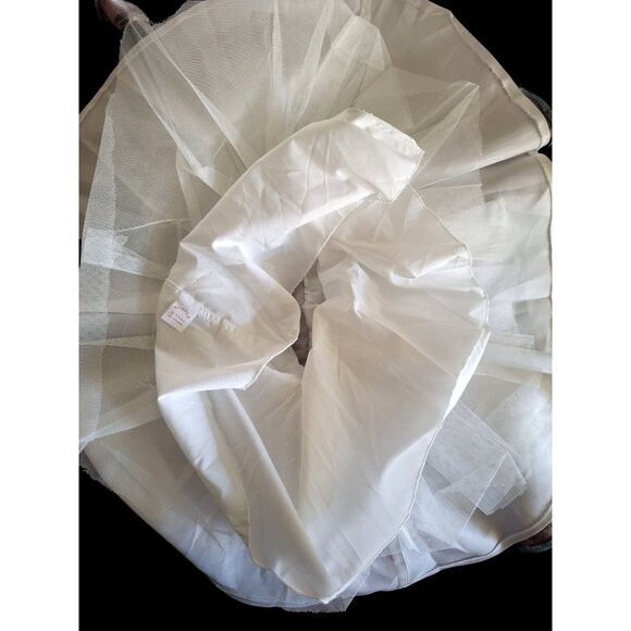 Vtg Girls Floral Tapestry Dress With Sheer Bodice & Navy Satin Puff Sleeves - Picture 15 of 15